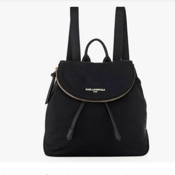 Karl Lagerfeld Handbags - Karl Lagerfeld Cara Drawstring Knapsack Backpack in Black/Gold